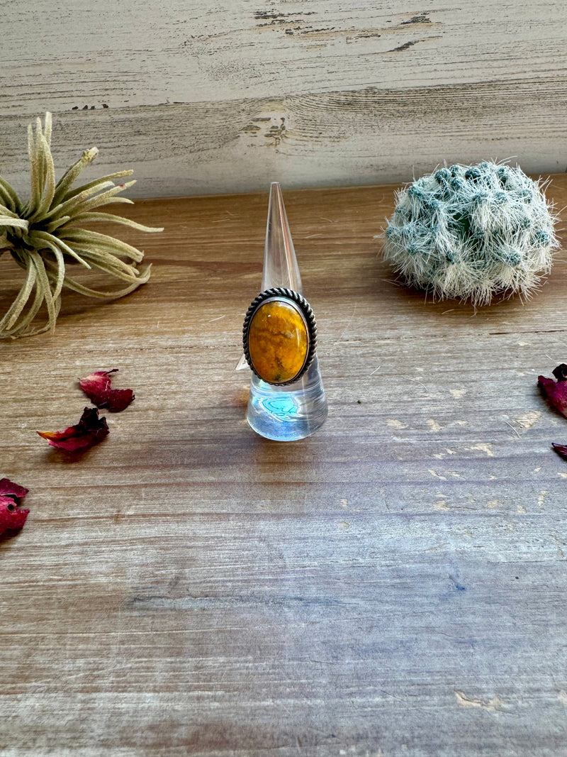 Round Ring - size 6 - sterling silver with bumblebee jasper