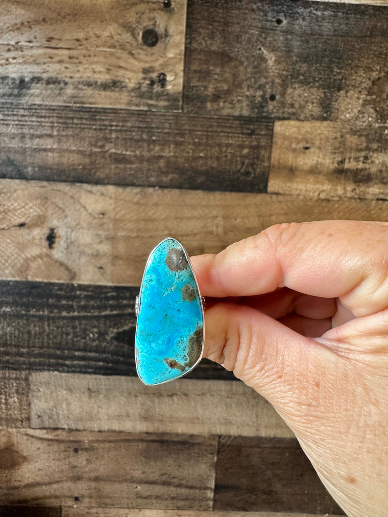 Ring- adjustable- Ithaca peak turquoise ring and sterling silver