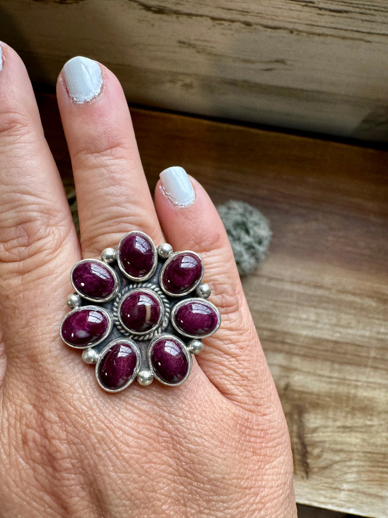 Cluster - Ring size 9 - purple spiny and sterling silver