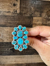 Long Ring- adjustable - Kingman turquoise ring and sterling silver