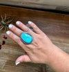 Big oval Ring- size 10- Kingman turquoise ring and sterling silver