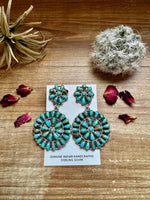 Big Cluster and Dangle Flower Stud Blue Turquoise Earrings