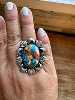 Big Oval - Adjustable - spiny, turquoise and sterling silver