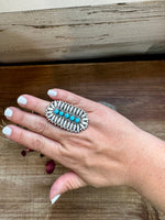 Cluster Ring - Adjustable - kingman turquoise and sterling silver