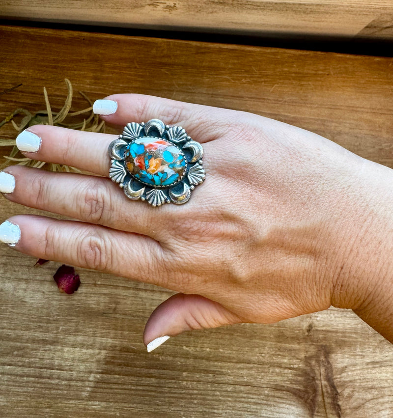 Big Oval - Adjustable - spiny, turquoise and sterling silver