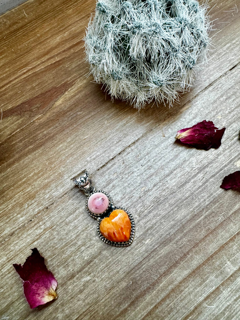 Pendant - sterling silver with pink Conch and orange spiny