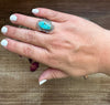 Oval Ring- Size 7 -Kingman turquoise ring and sterling silver