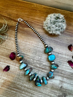 18 inch chunky turquoise necklace with Sterling silver pearls