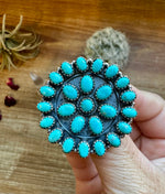 Round Cluster ring- adjustable - Kingman turquoise ring and sterling silver