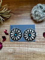 Bigger Round Sterling silver stud earrings with turquoise