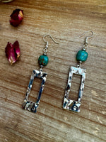 Green turquoise dangle earrings rectangle