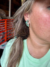 Half Green turquoise flower stud earrings