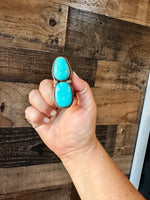 2 Stone - adjustable kingman turquoise ring and sterling silver