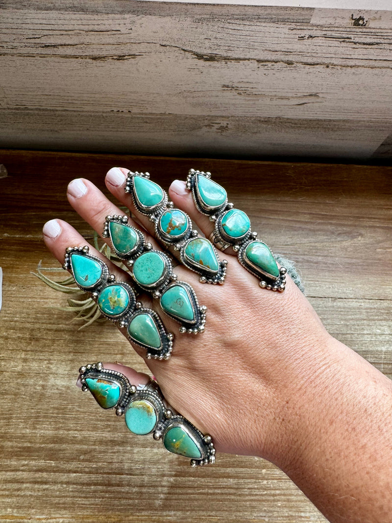 Long adjustable turquoise rings