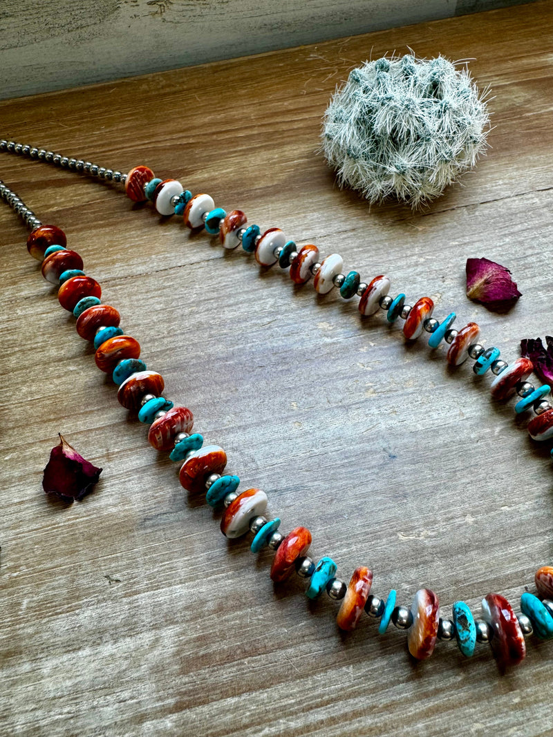 26 inch - NFR collection - sterling silver, red spiny & Turquoise