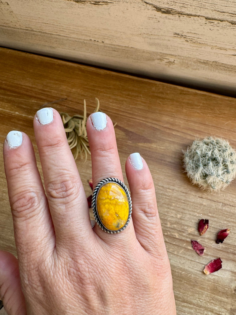 Round Ring - size 6 - sterling silver with bumblebee jasper