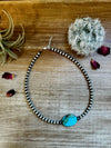 16 inch 6 mm Sterling Silver Pearls necklace and oval turquoise