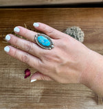 Long Ring- adjustable- Kingman turquoise ring and sterling silver