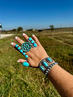 Long Ring- adjustable- Kingman turquoise ring and sterling silver