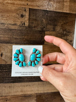 Big Cluster earrings stud - sterling silver and turquoise