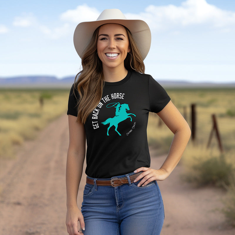 Get Back on the Horse Black Graphic Tee Shirt - Bourbon Cowgirl