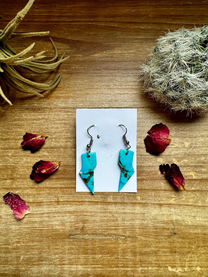 Turquoise thunder bolt slab earrings