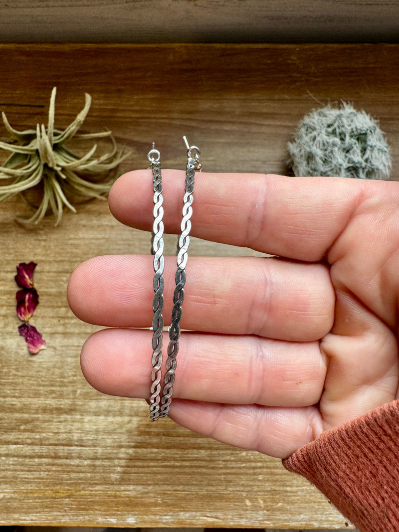 Sterling silver big hoop - rope finish