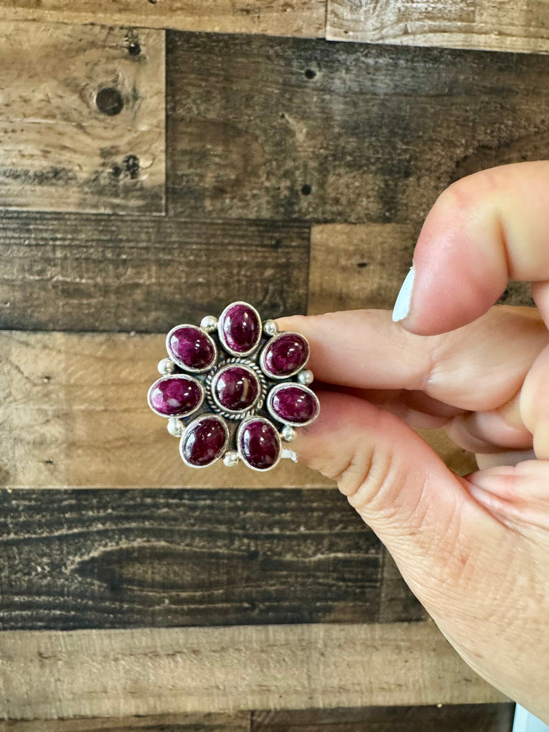 Cluster - Ring size 9 - purple spiny and sterling silver