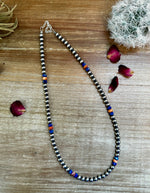 18 inch 6 mm Sterling Silver Pearls necklace lapis and spiny