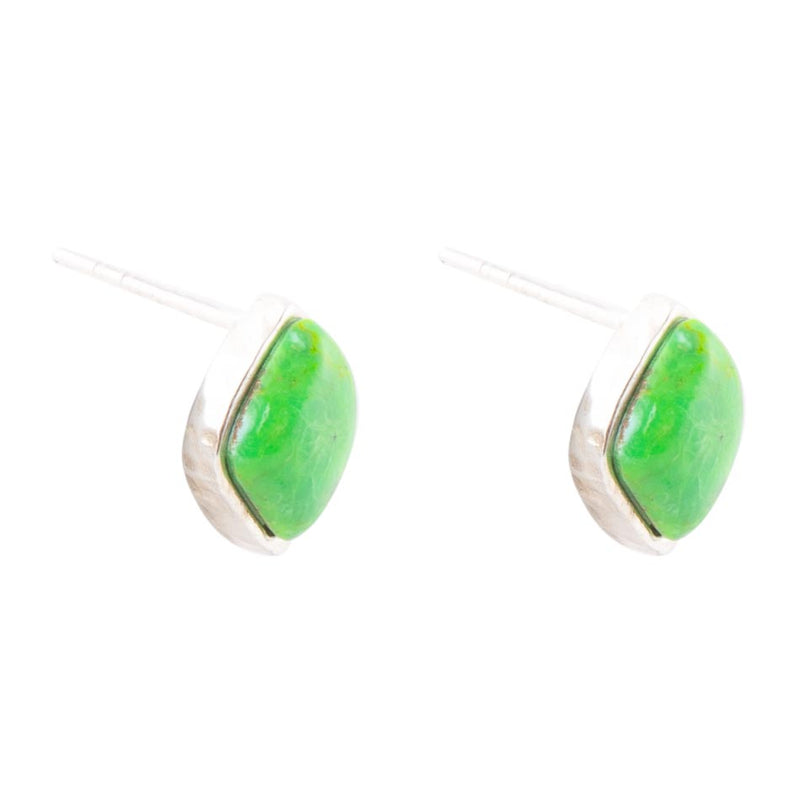 Abstract Lime Green Turquoise and Sterling Silver Stud Earrings