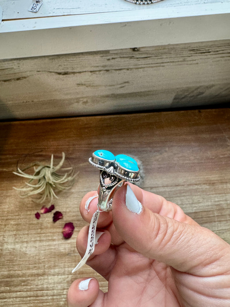 Ring- adjustable- Kingman turquoise ring and sterling silver