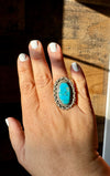 Oval Ring- adjustable- Kingman turquoise ring and sterling silver