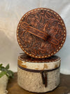 Tooled Floral Round Cowhide jewelry box