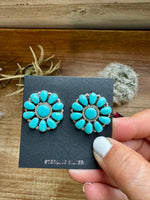 Cluster earrings stud - sterling silver and turquoise