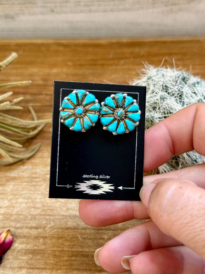 Flower Stud Blue Turquoise Earrings