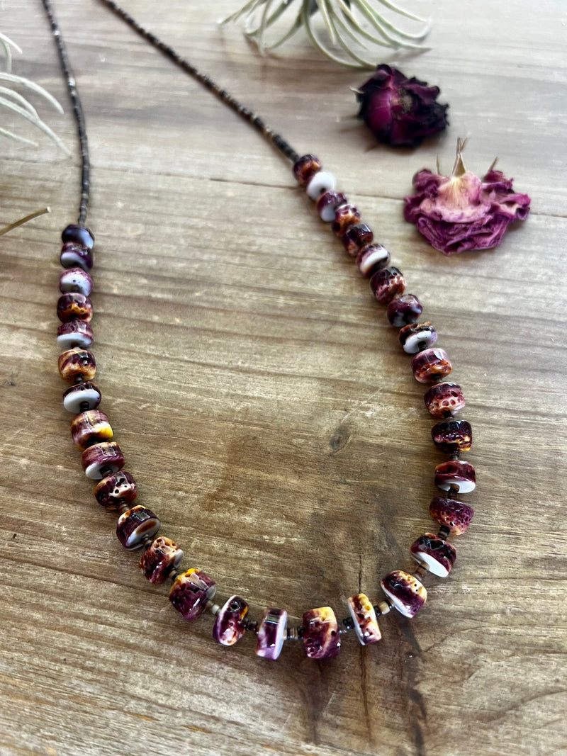 26 inch long fall necklace with purple spiny and shell Western jewelry