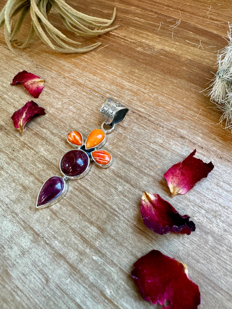 Pendant - sterling silver with purple and orange spiny