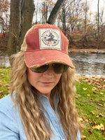 Bourbon Cowgirl Distressed Red Snap Back Trucker Hat