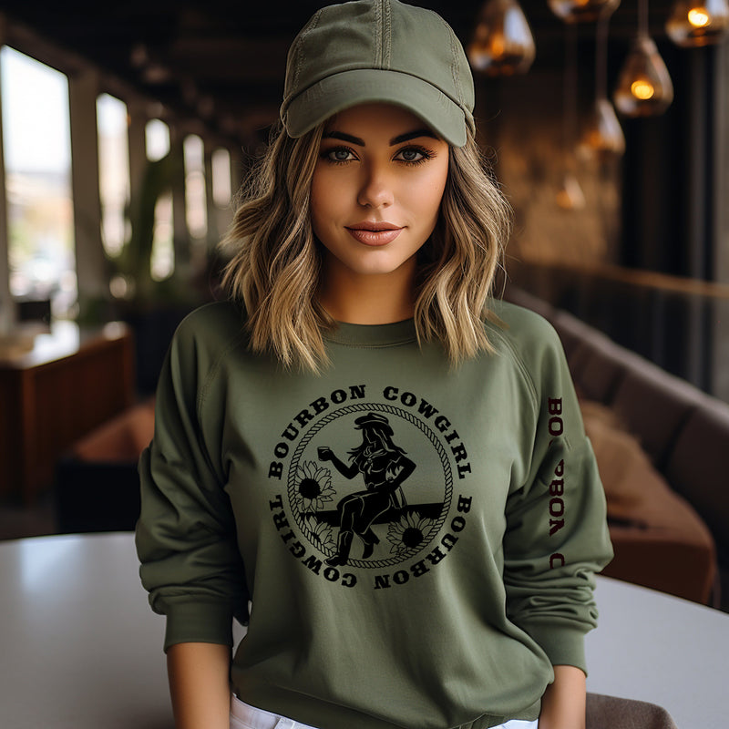 Bourbon Cowgirl Graphic Sweatshirt Military Green