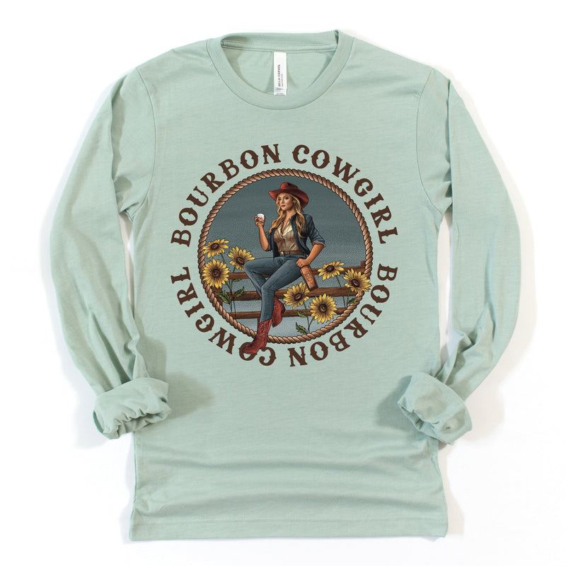 Bourbon Cowgirl Long Sleeve Dusty Blue T-Shirt Bourbon Cowgirl