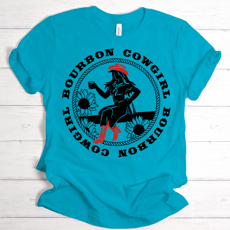 Bourbon Cowgirl Logo Turquoise Tshirt - Bourbon Cowgirl