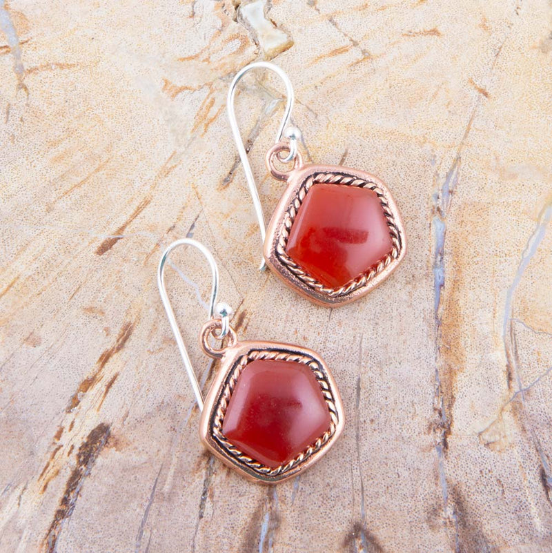 Abstract Carnelian and Copper Earrings