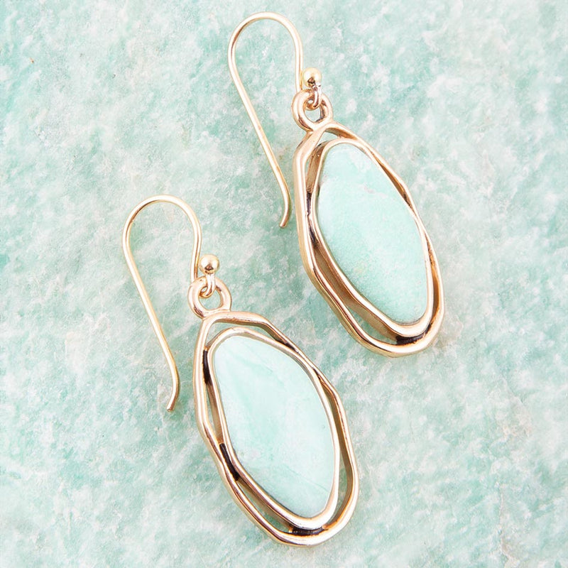 Abstract Green Chrysoprase Golden Drop Earrings