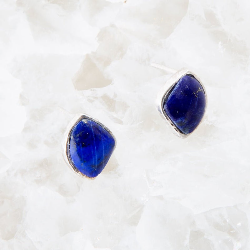 Abstract Blue Lapis and Sterling Silver Post Earrings