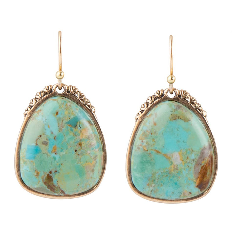 Agave Genuine Blue Turquoise and Golden Drop Earrings