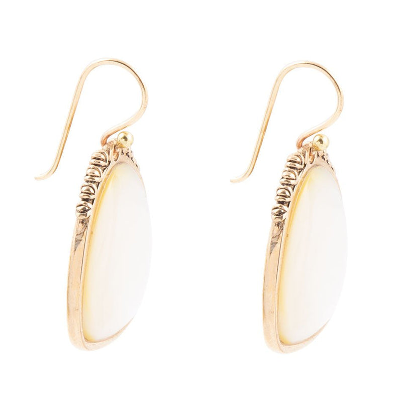 Agave White Mother of Pearl Golden Drop Earrings