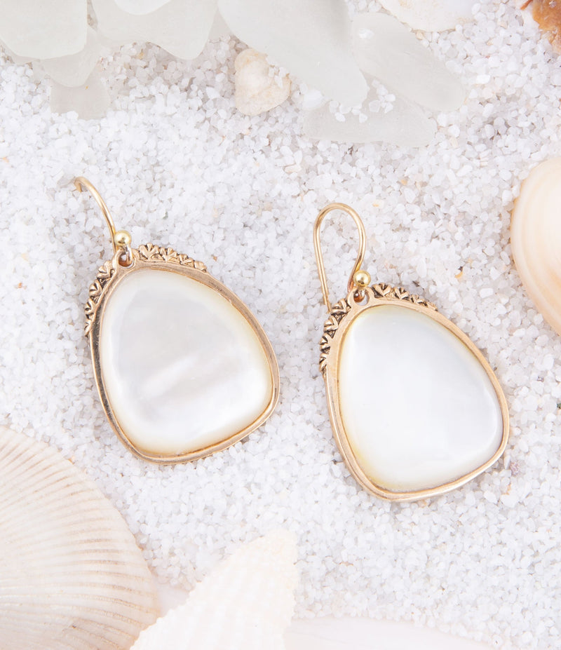 Agave White Mother of Pearl Golden Drop Earrings