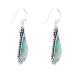 Anemone Long Diamond Genuine Turquoise and Sterling Silver Earrings