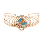 Arrows Blue Turquoise and Orange Spiny Oyster Matrix Golden Cuff Bracelet