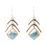 Arrows Blue Turquoise and Spiny Oyster Matrix Golden Drop Earrings